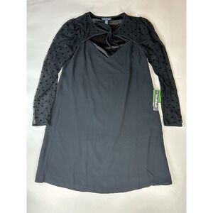 ModCloth Dress Womens Small Black Sheer Velvet Polka Dot Tie Front Shift Holiday